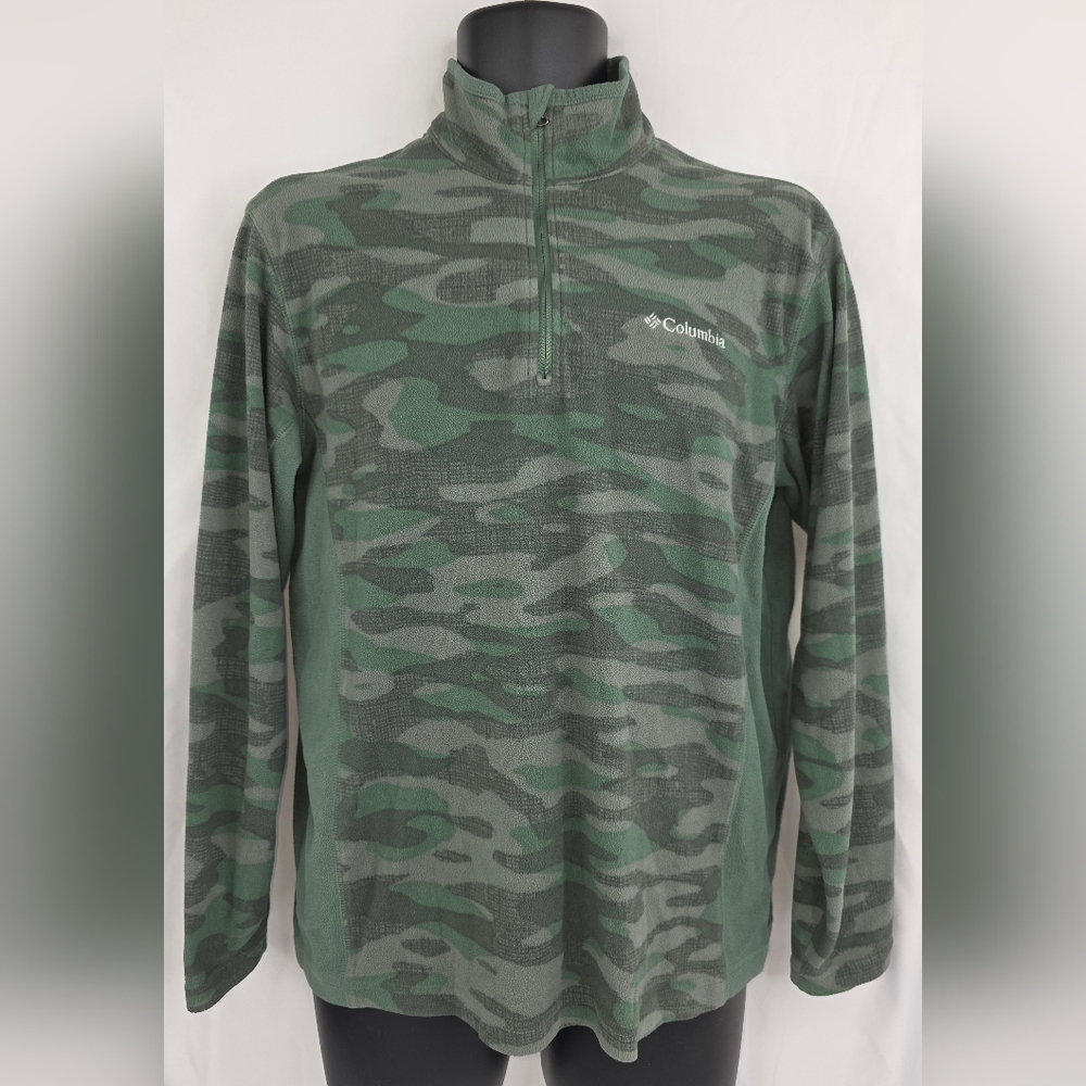 Columbia Men's Forest Green Camo Quarter-Zip Fleece Winter Size Small R-1514